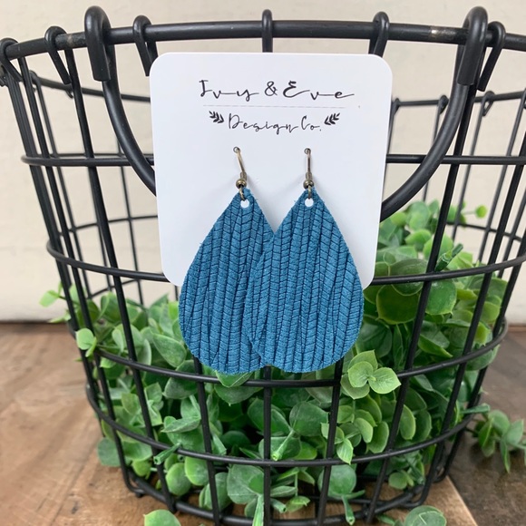 Genuine Leather Soft Wave Earrings in Ocean Blue - Picture 2 of 2